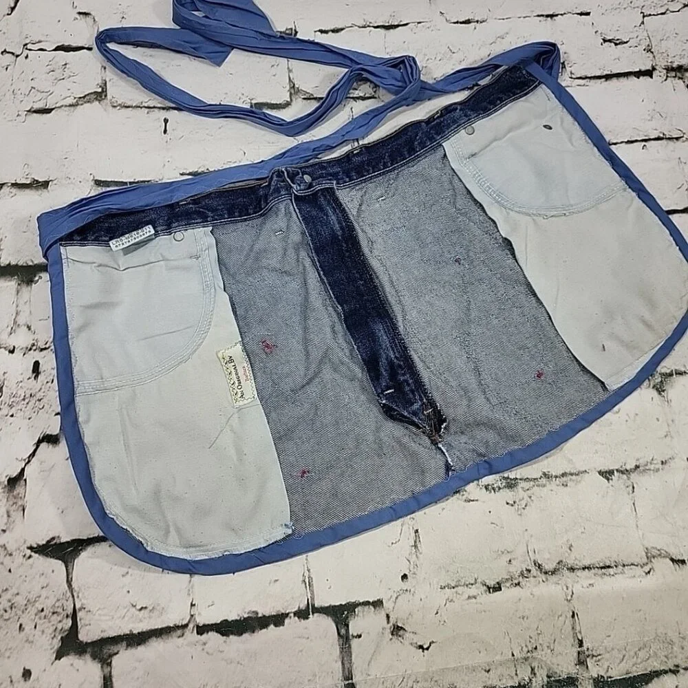 Handmade Denim Half‎ Apron Flower Patchwork Buttons Original By Barbara  VTG